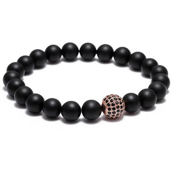 BLACK & PINK GOLD ZIRCON BALL BRACELET - Wrist Avenue